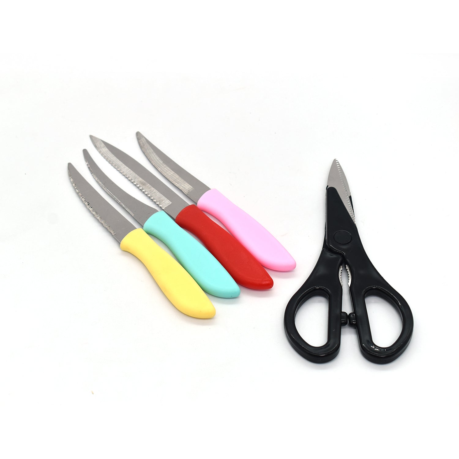 2799 Stainless Steel Kitchen 5-Pcs Knife Set with Wooden Stand for Vegetable & Meat Cutting Scissor (Knife Set) DeoDap 2799 Stainless Steel Kitchen 5-Pcs Knife Set with Wooden Stand for Vegetable & Meat Cutting Scissor (Knife Set) DeoDap